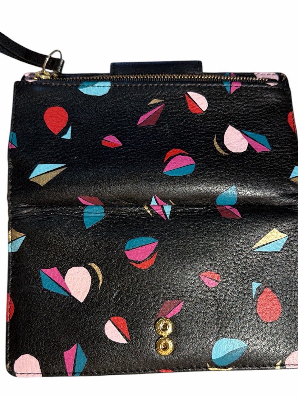 Fossil Black Leather Continental Wallet with Multicolor Teardrop Motif - Picture 3 of 5